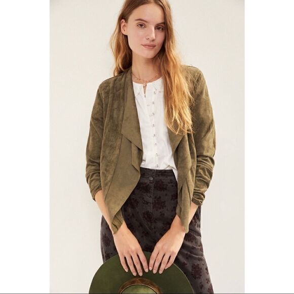 NEW Anthropologie BLANKNYC Westley Draped Open Front Sueded Jacket Coat Medium - Picture 1 of 5